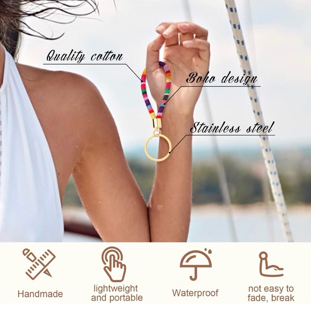 Woven Loop Keychain Wristlet - Multicolor Fabric with Gold Rings / Bundle Item 👀